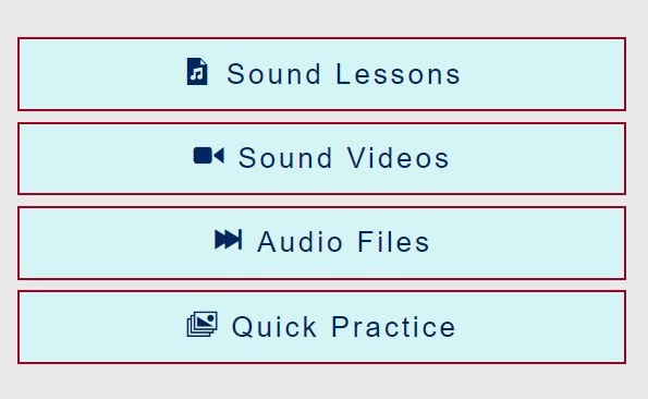 phonetic sound menu light blue background lessons videos audio link to page